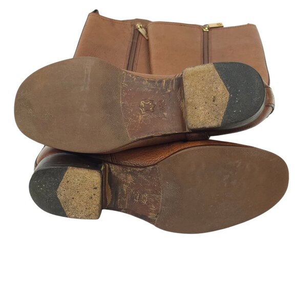 Tory Burch Amanda Tall Riding Boots READ Brown Leather Size 6.5 Side Zip Logo - Picture 9 of 15